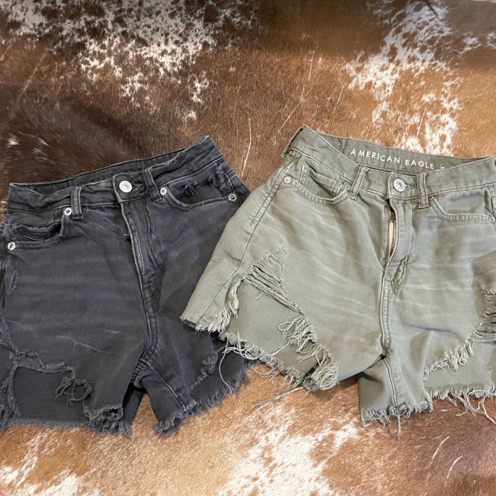 AE Highest Rise Mom shorts, distressed black and olive